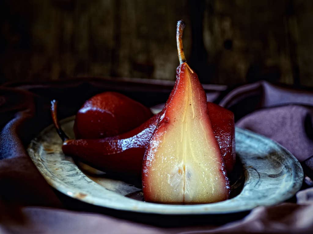 Red Wine & Rosemary Poached Pears for Your Sweetheart