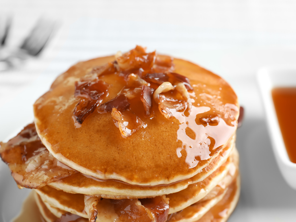 Buttermilk Peanut Butter Bacon Pancakes for Dad