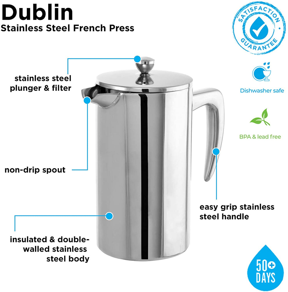 Grosche Dublin Double Walled Stainless Steel French Press