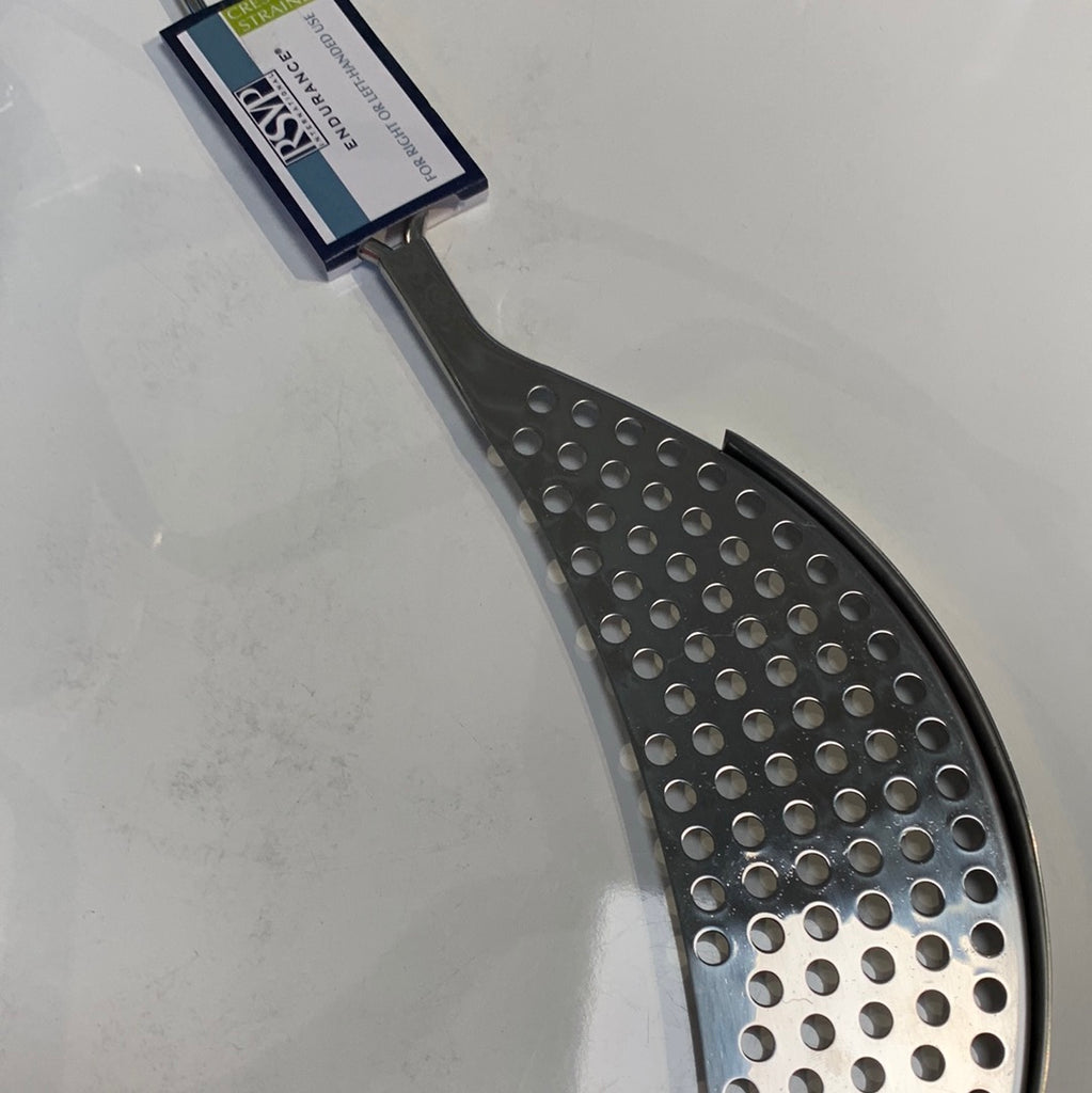 Crescent strainer for left and right hand