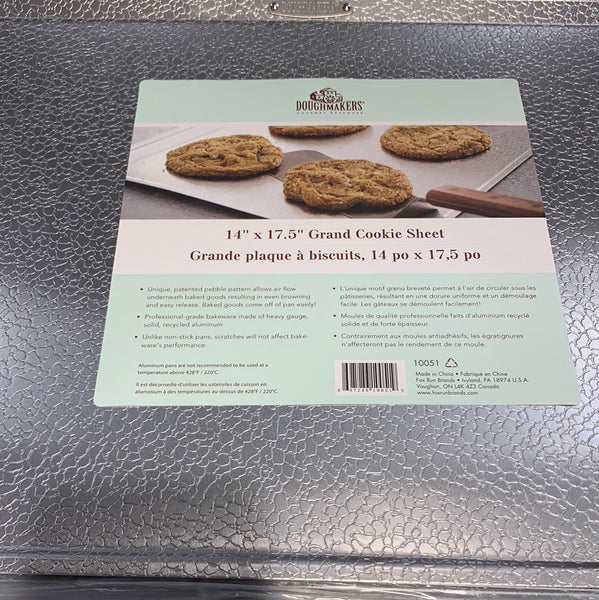 Doughmakers Grand Cookie Sheet Commercial Grade Aluminum Bake Pan 14 x  17.5,Silver